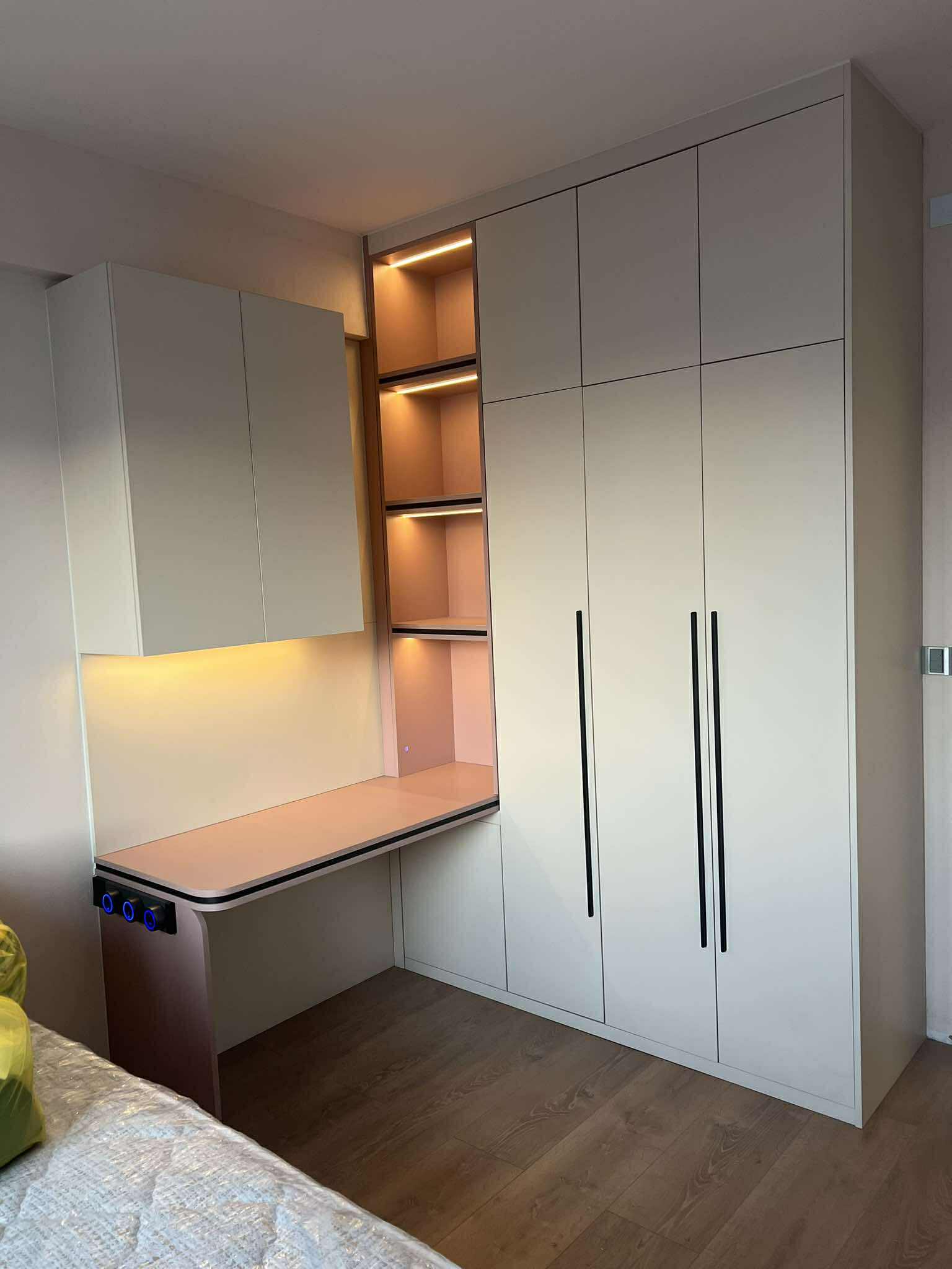 Bedroom wardrobe with integrated desk nook